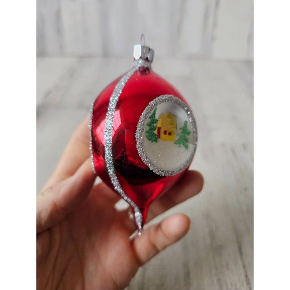 Vintage radko house cabin glitter teardrop red ornament Xmas tree - Picture 5 of 12